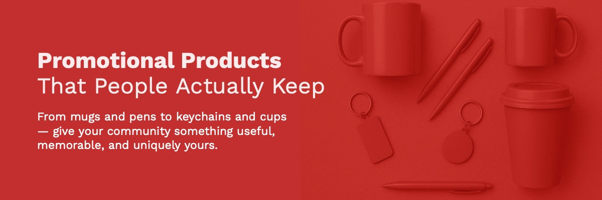 From mugs and pens to keychains and cups — give your community something useful, memorable, and uniquely yours.